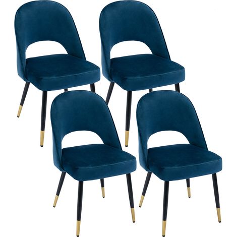 Wahson Velvet Dining Chairs Set of 4 - Modern Upholstered Kitchen Chairs with Comfortable Backrest for Living Room Restaurant Cafe, Blue