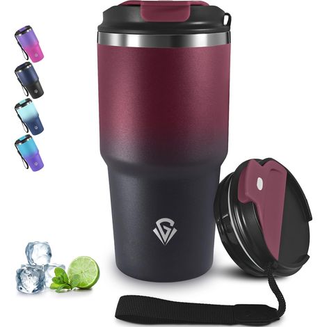 Mug Isotherme Transportable, 20oz Tumbler, Double Paroi Isolante Acier Inoxydable, Anti-Fuite Gobelet Thermique, Tasse Isotherme pour Boissons Chaudes et Glacé (1/5)