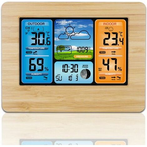 Station Météo sans Fil Station Météo à Prévision Numérique des Couleurs avec Alerte et Température/Humidité/Baromètre/Alarme/Horloge Lunaire/Météo avec Capteur Extérieur, Jaune (1/5)