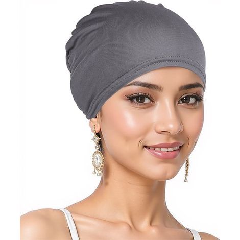 Gorro de mujer, pañuelo suave antideslizante, elástico, transpirable, gorro plisado para las cuatro estaciones, azul marino (1/5)