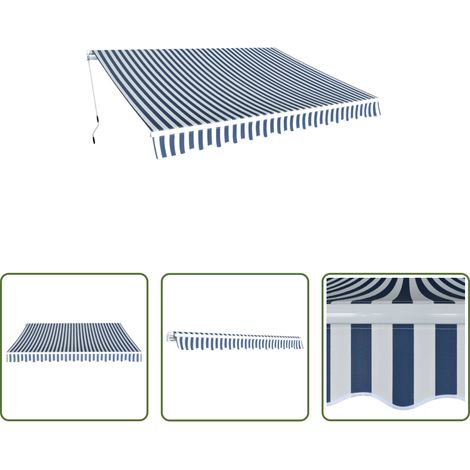 Auvent mural - Auvent pliable manuel 350 cm Bleu/blanc (1/5)