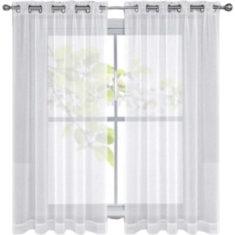 Rideau Voilage - Organza Tulle - Blanc - 100x130 cm - Oeillets Métalliques - Cuisine Chambre - Lot de 2