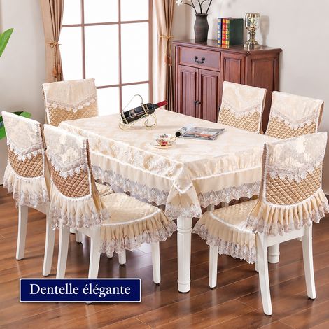 Housse chaise 6 assises et 6 dossiers et nappe de table Dora café coton européen 30 × 30 × 30 cm 1 kg – Livraison gratuite