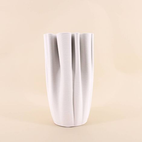 Vase blanc en céramique plissé 3D, H28cm (1/5)