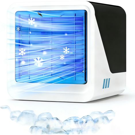 Climatiseur Mobile, 3 en 1 Mini Ventilateur Portable USB avec Eau, 500 ML, 3 Vitesses, sans Évacuation, Lumières 7 Couleurs, Petit Rafraichisseur d'air pour Chambre et Bureau (Noir) (1/5)