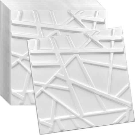 Panneau mural et plafond 3D blanc en polystyrène 50x50 cm – décoration élégante, montage facile, lot de 12 pièces (3 m²)