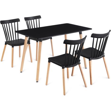 Ensemble table et 4 chaises de salle à manger SHANNON/RAVI 5 p. Noir (1/5)