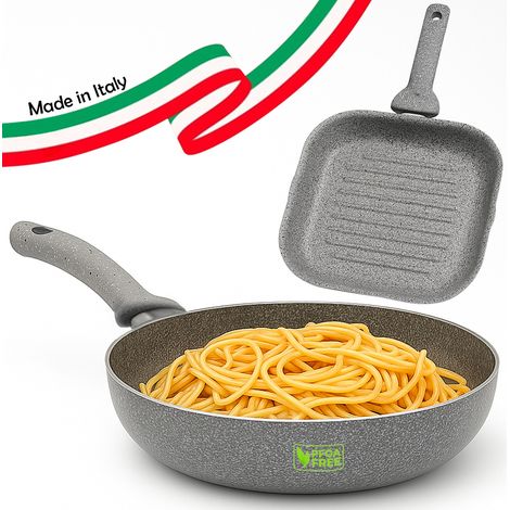 Set Padella 32cm e Bistecchiera 24x24cm Rivestimento Antiaderente Effetto Pietra (1/5)