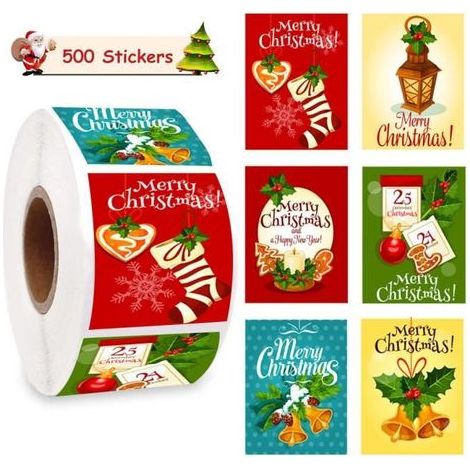 Christmas Stickers - "Merry Christmas" Labels - 500 Pieces - Adhesive Paper - 4x3 cm (1/4)