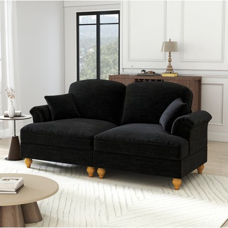 2-Sitzer Sofa schwarz aus Chenille mit abnehmbarem Volant und Zusatzkissen (1/5)