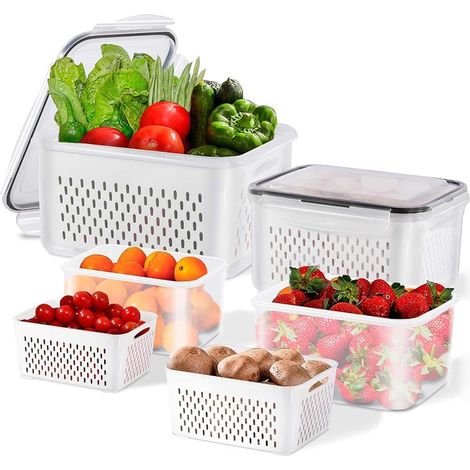 Beyamis Bacs fruits réfrigérateur - Passoires amovibles couvercles transparents (1/5)