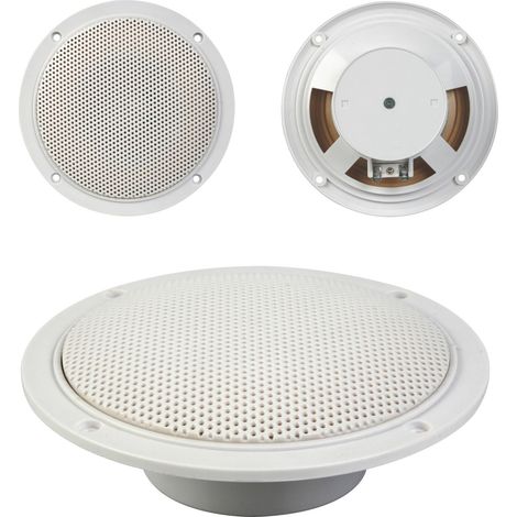 Velleman 5 Zoll Einbaulautsprecher, outdoor Deckenlautsprecher 80 Watt, 2er Pack, für Heim, Badezimmer, Küche, Büro, für außen, flach Tiefe 35 mm, rund, 152 x 51 mm, weiß