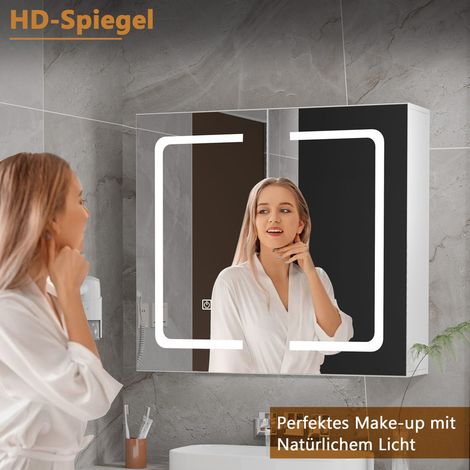 Armario con espejo inteligente iluminado para baño – Puerta de doble pared, luz LED integrada, diseño moderno (1/5)