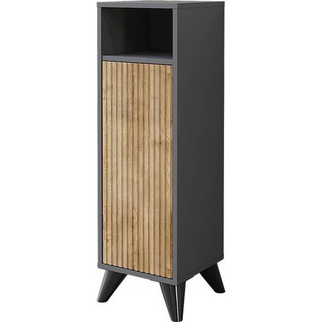 Mueble Midi Leano, Antracita/roble de montaña, 30 x 97 cm con puerta, Vicco