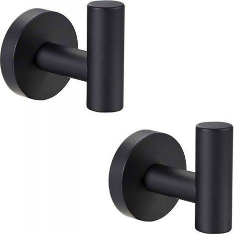 Lot de 2 Crochets, Acier inoxydable, Finition noire mate, Montage mural ou porte, Salle de bain (1/5)
