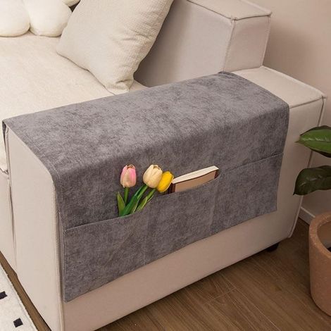 (gris foncé) Accoudoirs de canapé recouverts de serviettes de protection en polyester doux, faciles d'entretien (1/5)