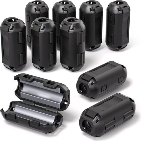 10 Clips de núcleo de ferrita negros con núcleo de ferrita para suprimir el ruido electromagnético (EMI) y con diámetro interior de 3,5 mm para cables USB, de audio y vídeo, y de alimentación (1/5)