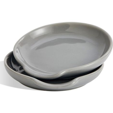 Ensemble de 2 porte-cuillères de cuisine en céramique pour spatules, pinces, ustensiles, gris. (1/5)