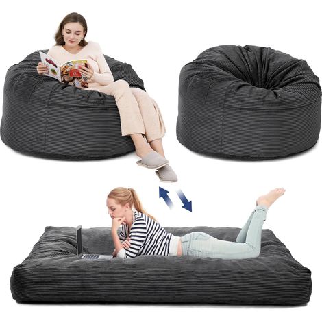 Fauteuil Gonflable XXL Convertible en Lit 200x150 cm, Housse Lavable, Mousse Haute Densité, Pochette Intégrée, Gris Foncé (1/5)
