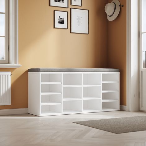 SONNI Schuhbank sitzbank Sitzbänke Schuhschrank Schuhregal mit Sitzkissen weiß weiss Schließfach (1/7)