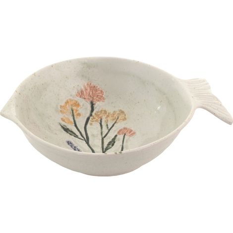 Dekorativer Keramikteller in Fischform mit Blumen, ideal für die Wohnungsdekoration und als originelles Geschenk.