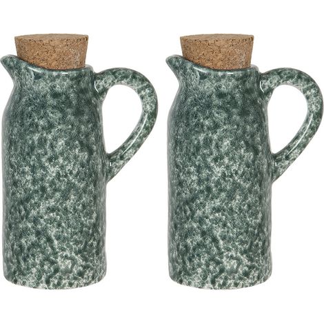 Ménagère Huile et Vinaigre Set de 2 Bouteilles Vertes pour Table et Cuisine 8x6x14 cm - PANGIVO (1/3)