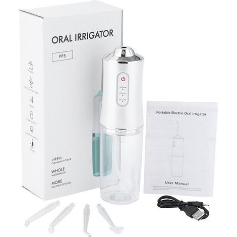 Cordless Waterproof Electric Dental Irrigator 220ml - 4 Nozzles, 3 Pressure Modes, White (1/5)