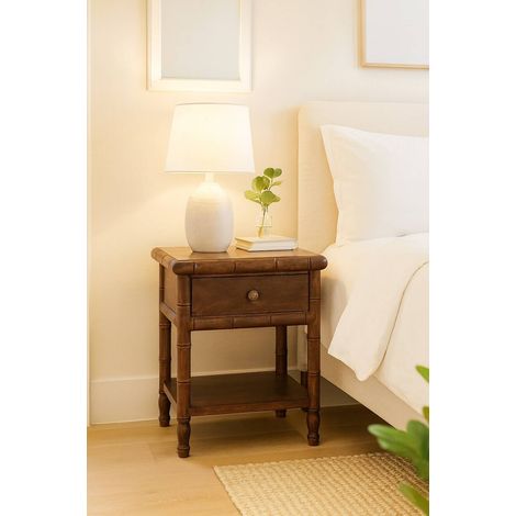 Table de chevet scandinave en bois massif de manguier marron, 1 tiroir et 1 niche ouverte
