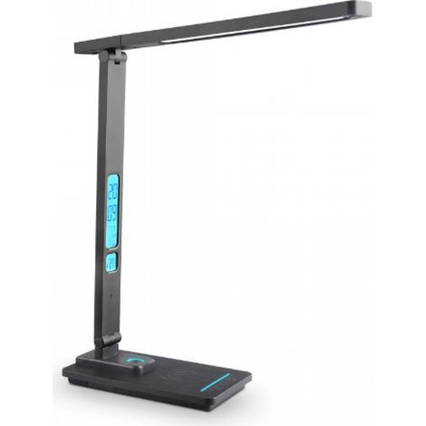 Black LED Desk Lamp with 10W Wireless Charger, USB Charging, Adjustable Eye Protection Table Lamp with LCD Display, Calendar, 5 Light Modes, 2 Night Light Modes (1/5)