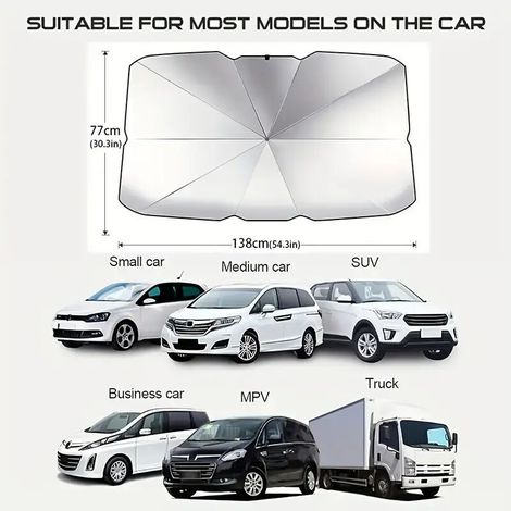 Pare-soleil pour auto, pare-brise, intérieur, parasol de voiture pliable, bloque 99,9 % des rayons UV pour voiture, SUV, camion, poids lourd (140 x 79 cm)
