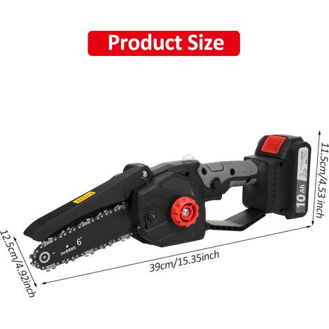 Mini tronçonneuse sans fil, 6 pouces, alimentée par batterie 68VF rechargeable avec protection contre les éclaboussures pour la coupe du bois, la taille des arbres, le jardinage et le camping (1/5)