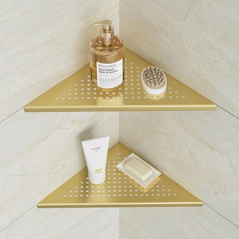Étagère de coin pour douche en acier inoxydable doré pour salle de bain - Étagère de douche à casiers intégrés pour salle de bain et cuisine, lot de 2