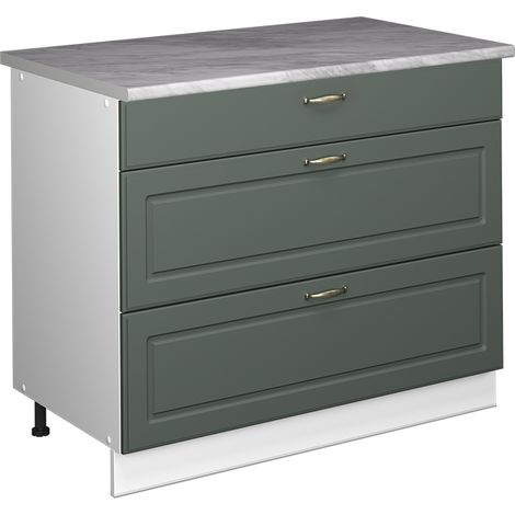 Küchenunterschrank Fame-Line, Grün-Gold Landhaus/Weiß, 100 cm, AP Marmor, Vicco (1/5)