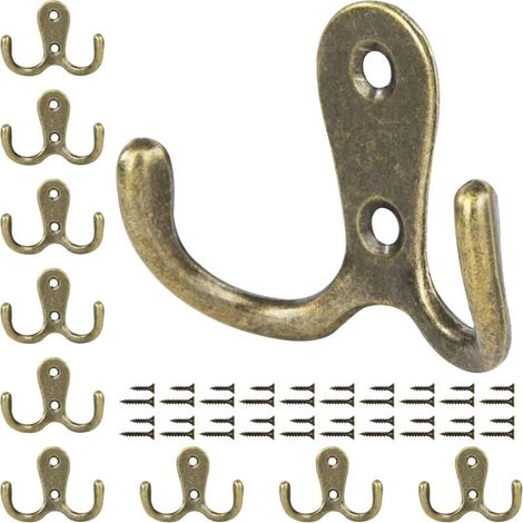 Crochet Porte Manteau Double Patères à Vêtements avec Vis Crochet de Manteau Mural pour Salle de Bain Cuisine 10 Pièces Bronze (1/5)