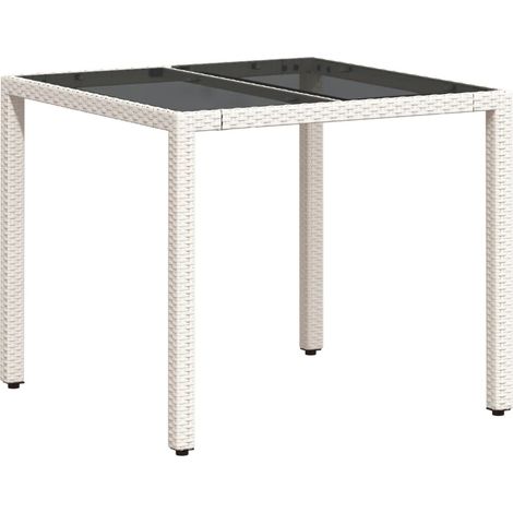Table de jardin,Table d'extérieur dessus en verre blanc 90x90x75cm résine tressée CFW17700 (1/5)