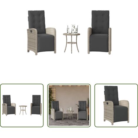 Gartentisch - 3-tlg. Bistro-Set mit Kissen Hellgrau Poly Rattan (1/5)