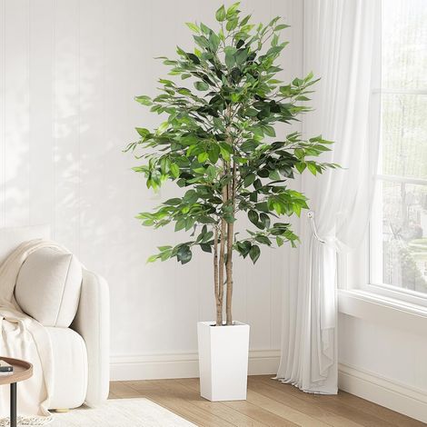 Dripex Plante Artificielle Ficus Benjamini 170 cm, Grande Plante Artificielle, avec Pot Blanc, Arbre Artificiel Ficus comme du Vrai, Figuier Bouleau pour Salon, Bureau, Jardin, décoration intérieure (1/5)
