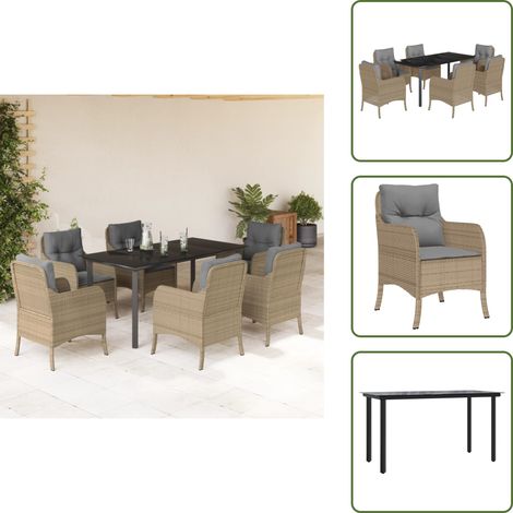 Coussins de siège - vidaXL Ensemble à manger de jardin et coussins 7 pcs beige poly rotin - Housses amovibles