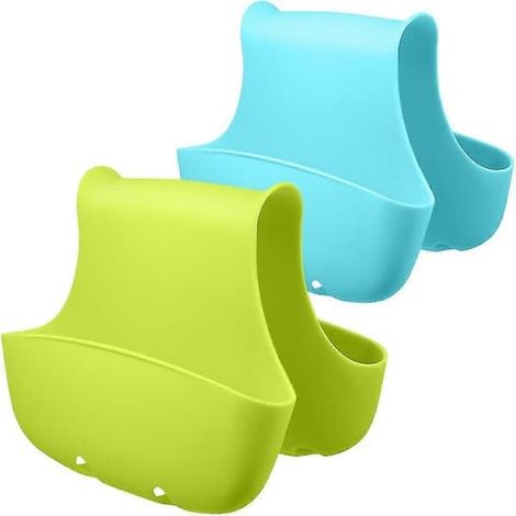 Ensemble de 2 porte-éponges pour sac à dos double, panier de rangement pour brosse et savon en plastique pour salle de bain et cuisine - Bleu, Vert (1/5)