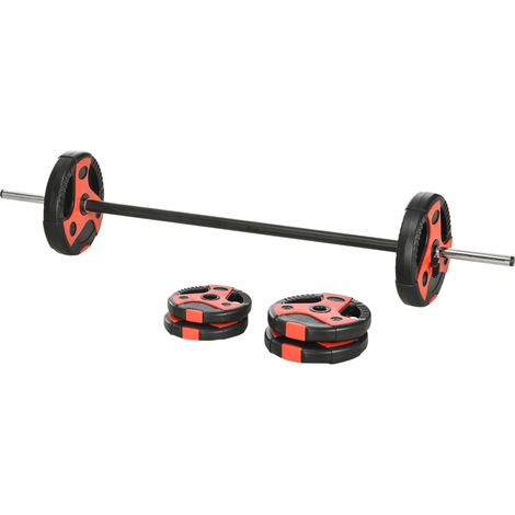 Haltère réglable 20 kg kit barre musculation poignée anti-dérapante noir Ø 27 x 140 cm