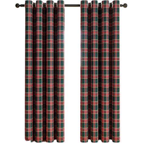 Rideaux à Carreaux Écossais (Tartan) et Rayures - Filtration Lumière - Style Ferme à Oeillets - pour Cuisine ou Salon - Décoration Noël (1/5)