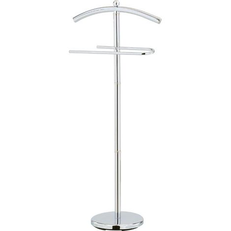 Valet de nuit double portant en métal chromé avec socle rond stable – Dimensions 43 x 28 x 109 cm (1/4)
