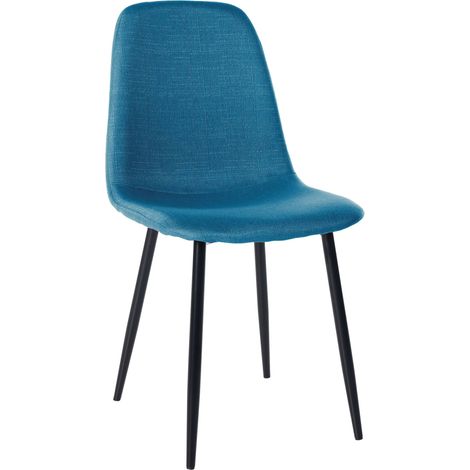 Silla de comedor x1 diseño sencillo con patas de metal negro asiento de tela azul 100002070 (1/5)