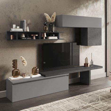 Ensemble mural contemporain gris avec meubles suspendus étagère Infinity 25 (1/2)