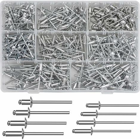 Rivets Aveugles,420 Pcs M3.2 M4 Rivets Aveugles en Aluminium Assortiment 8 tailles rivets pop pour Métal, Bois, Plastique—— (1/5)