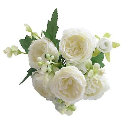 1 bouquet de 5 fleurs artificielles à la texture fine et éclatante, en plastique raffiné et attrayant.blanc (1/5)