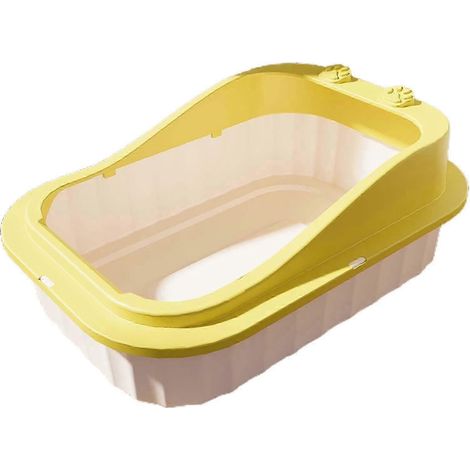 Hochwandige, spritzwassergeschützte Katzentoilette mit Sandkasten, leicht zu reinigen, flaches Katzenstreubecken, ideal für Kätzchen mit niedrigem Einstieg-Yellow (1/5)