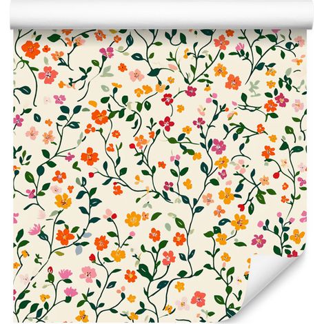 Tapete mit kleinen Blumen, cremefarben und hellgrau, für Wohn- und Schlafzimmer, 50 x 1000 cm (1/5)