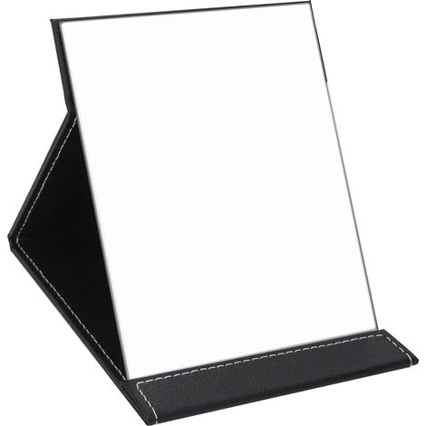 Miroir rectangulaire et réglable (25 x 17,2 cm), miroir ultra-fin de voyage pliable en PU, pour voyage,camping et maison (1/4)