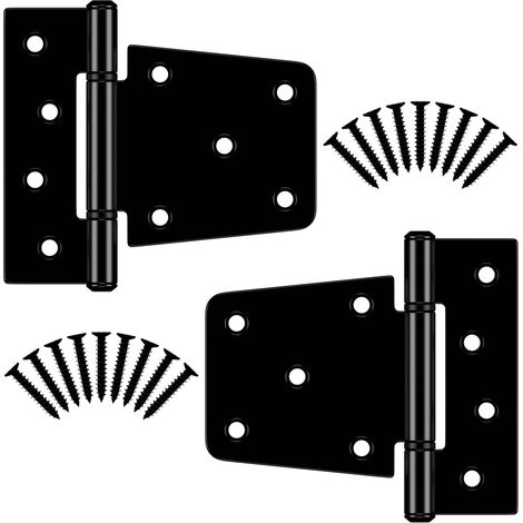 JSSEVN - Set of 2 heavy-duty black iron door hinges with screws, durable hinges for wooden fences, gates, garden sheds, barn doors